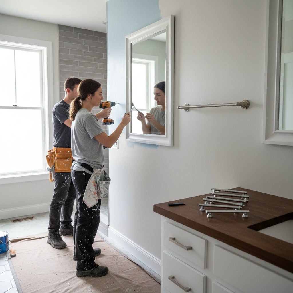 Completed bathroom with new fixtures and finishing details