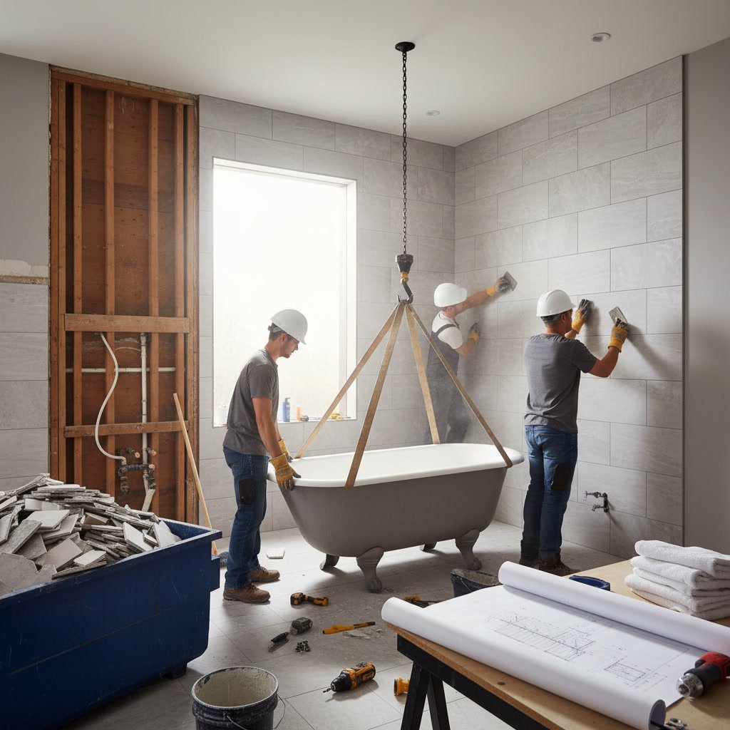 Professional bathroom remodel showing modern fixtures and tile work