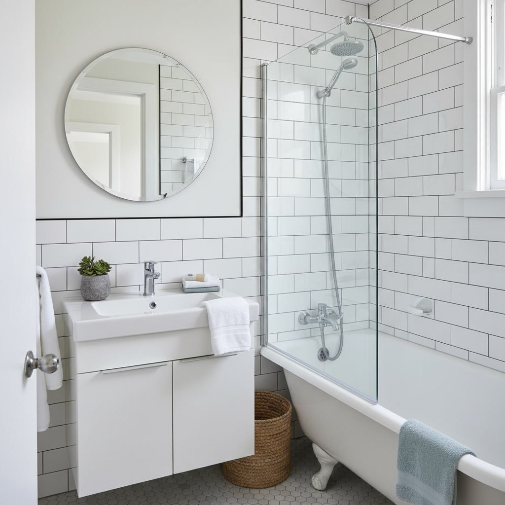Modern bathroom renovation showing before and after comparison