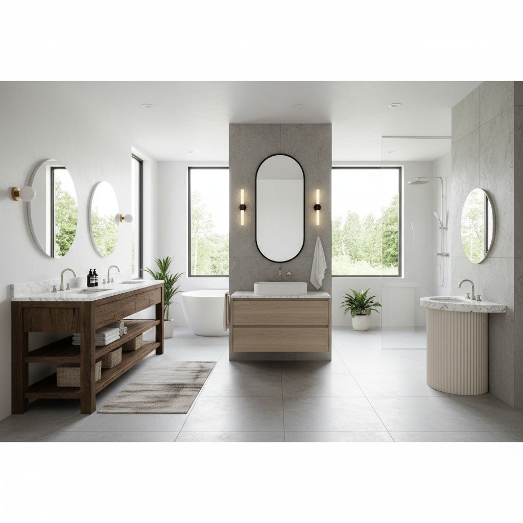 Modern bathroom vanity installation during professional remodel